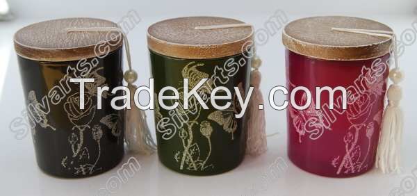 painting glass jar candle with wood lid and tassel