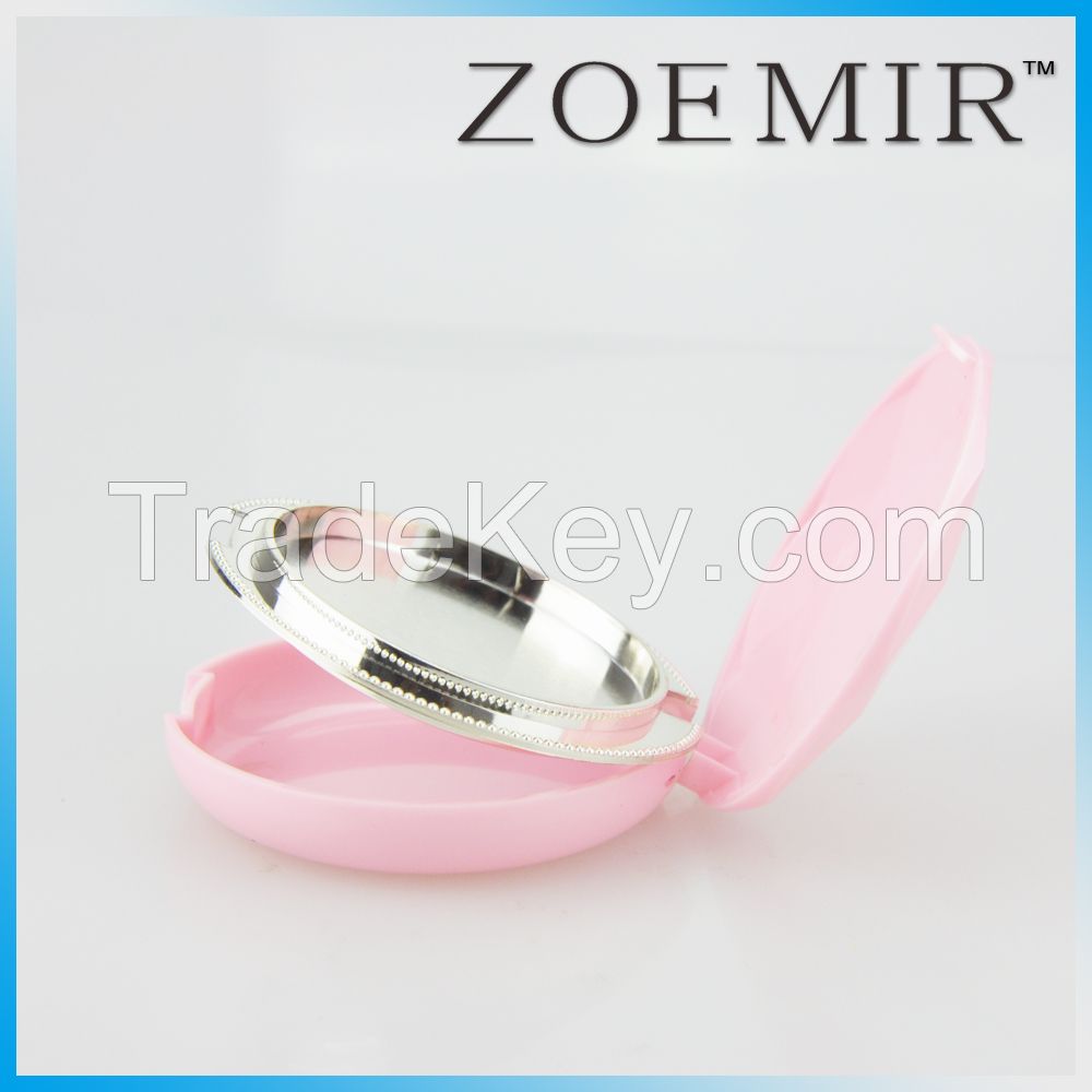 Cute pink round compact powder case for cosmetic packing