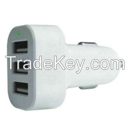Triple USB Ports Car Charger with 5.1A Output, 2.1A Max Output for Single USB Port, Blue LED Indicator, ABS+PC