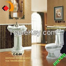 Moden Design Ceramic Cleanliness Whole Set Toilet Close couple wc, Pedestal Basin