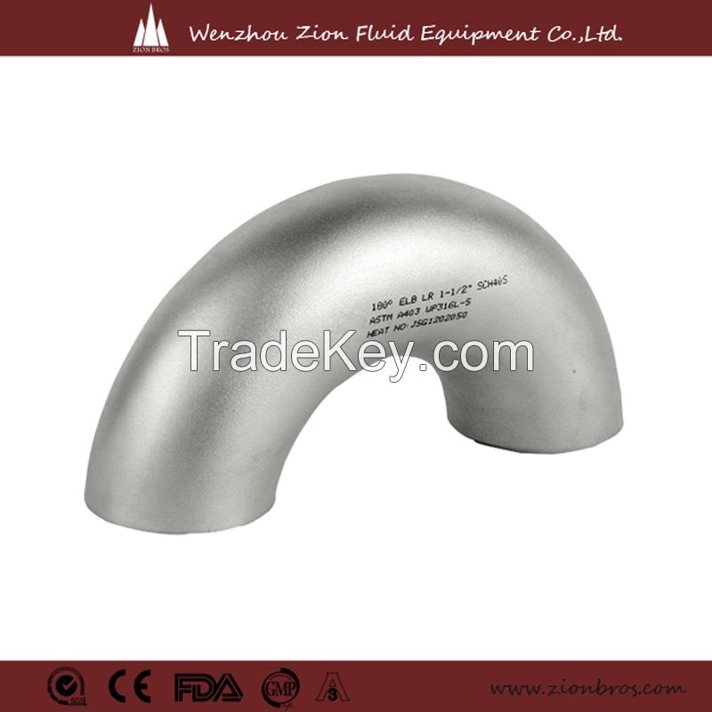 180degree ss304 316stainless steel butt welded elbow