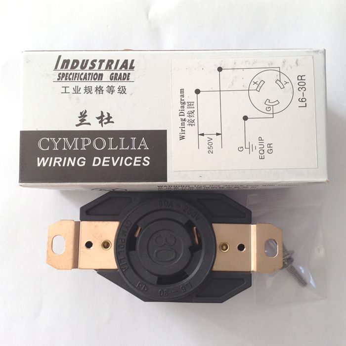 Twist-Lock Generator Receptacle, 2 Pole 3 Wire, 30 AMP, 250 Volt, Locking Receptacle NEMA L6-30r Pk Hubbell Hbl2620