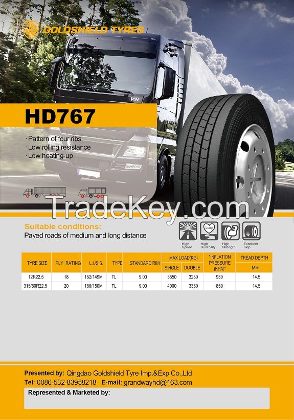Goldshield brand 12R22.5  truck tire 