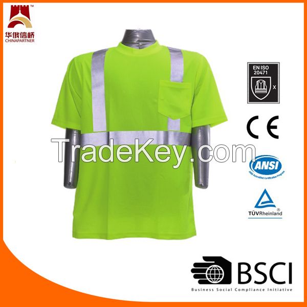 Class 2 100% Polyester Hi Vis Reflective Safety T Shirt