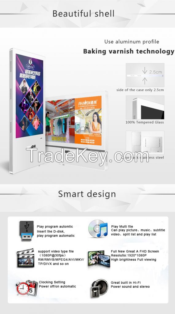 Thin wall mounted building advertising digital signage