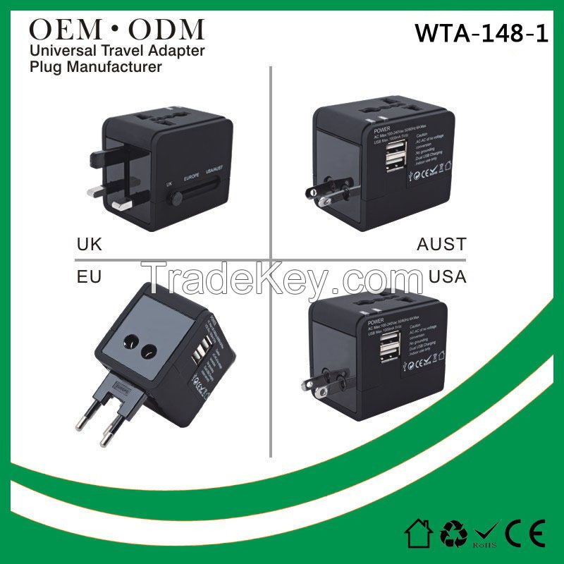 Universal travel adapter with USB charger