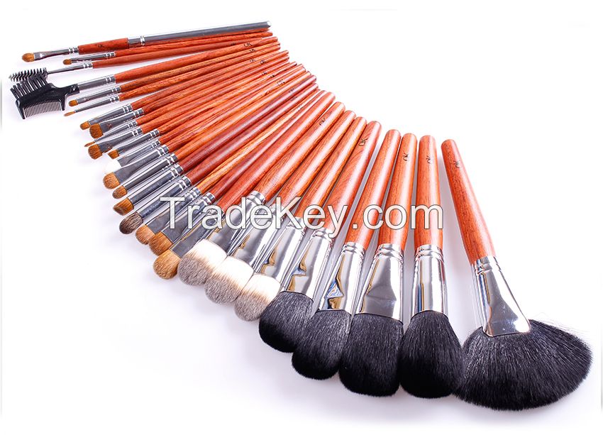 27 pcs luxurious and professional makeup brush set with red wood handle private label accepted