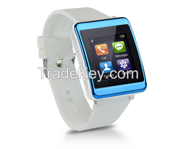 Fashion bluetooth smart watch phone P1 capacitive touch card watch with leather watchband