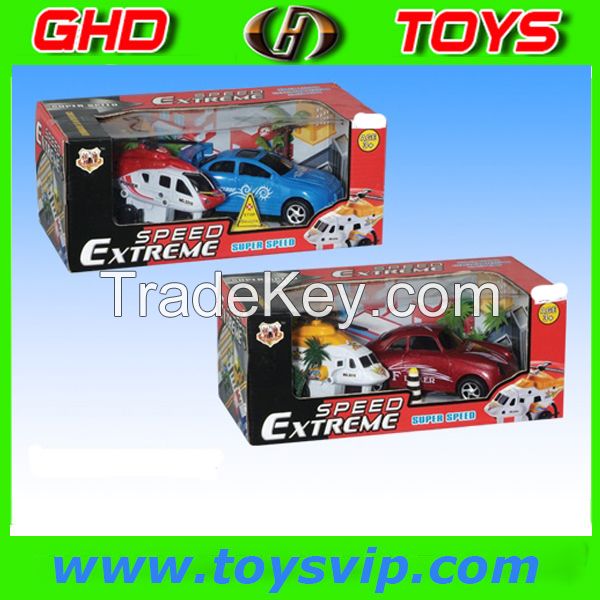 Pull power back Helicopter with Car set toy