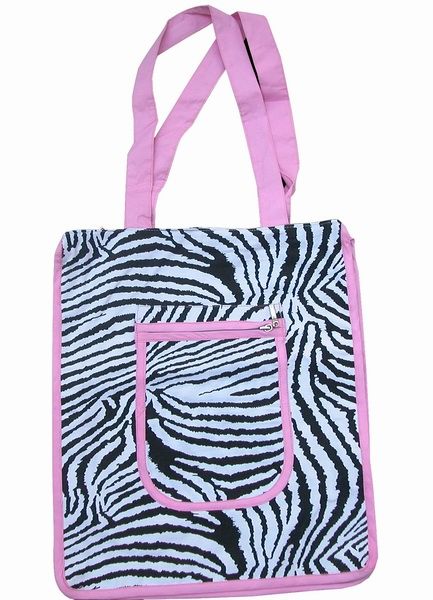 white and black strip shopping bag