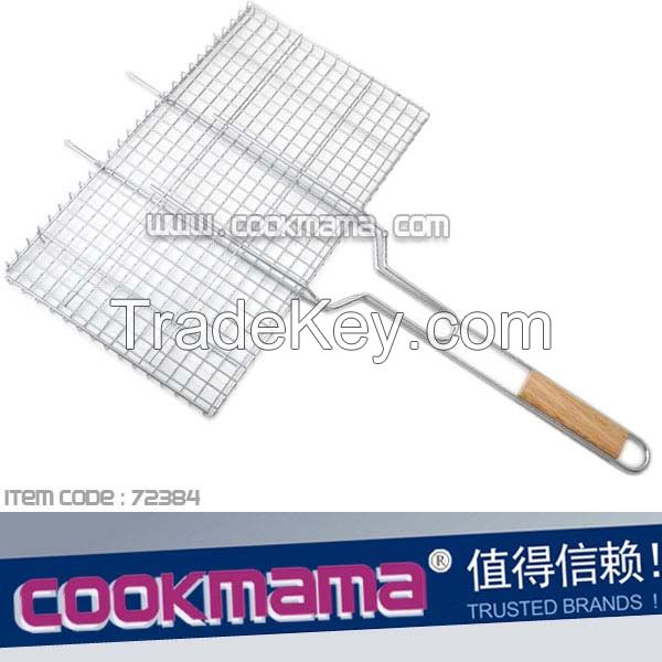 6-hamburger grilling basket with wood handle