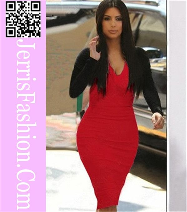 Kim Kardarshian red elegant ladies smart casual dress