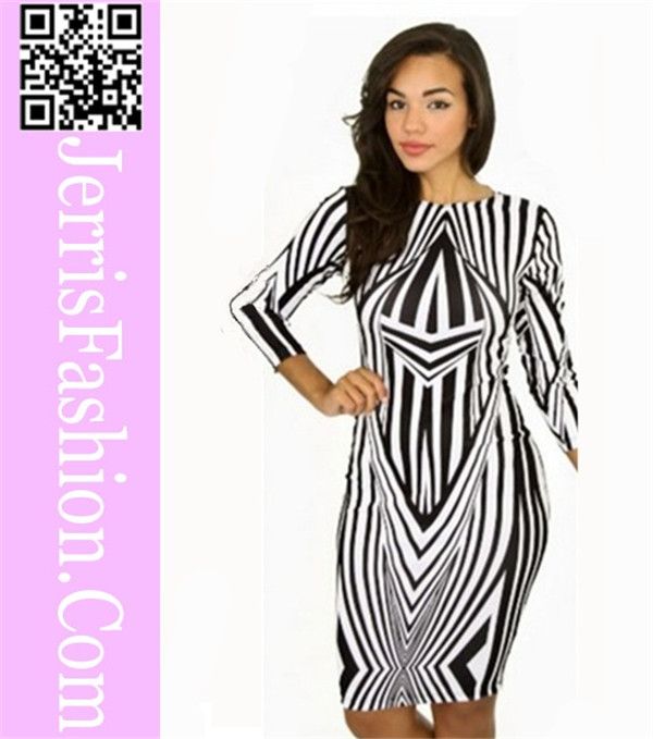 Zebra printing ladies casual dress winter elegant