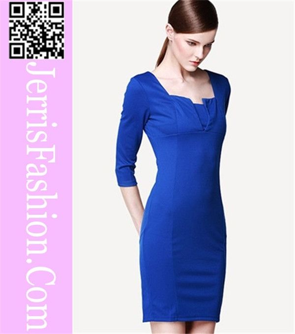 Half sleeve mini simple blue color dress for women