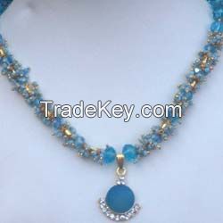 Blue Crystal Stone Pendant Beaded Necklace