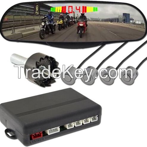 Rearview Mirror Led Display Car Reverse Backup Parking Radar System 4 Sensors