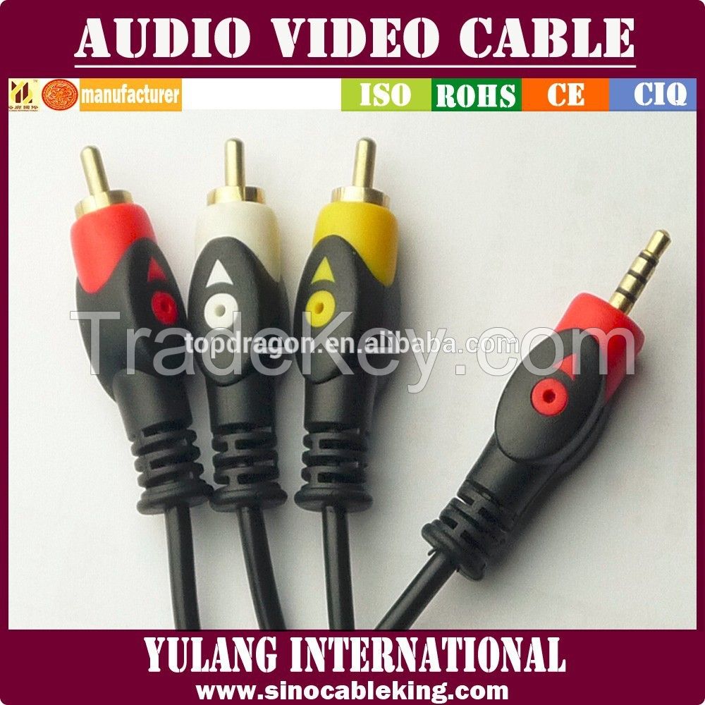 Hot-sale 3.5mm to 3RCA Audio Video cable with fish-eye plugs