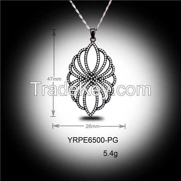 High End Clear Zirconia Micro Pave Black Plating 925 Sterling Silver Pendants