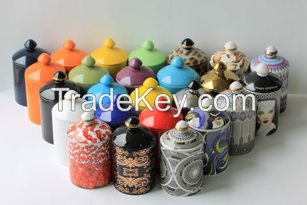 scented soy candles in ceramic jar