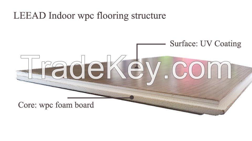wood plastic composite wpc indoor flooring with UV roller coating with no laminate no glue no layer no warp