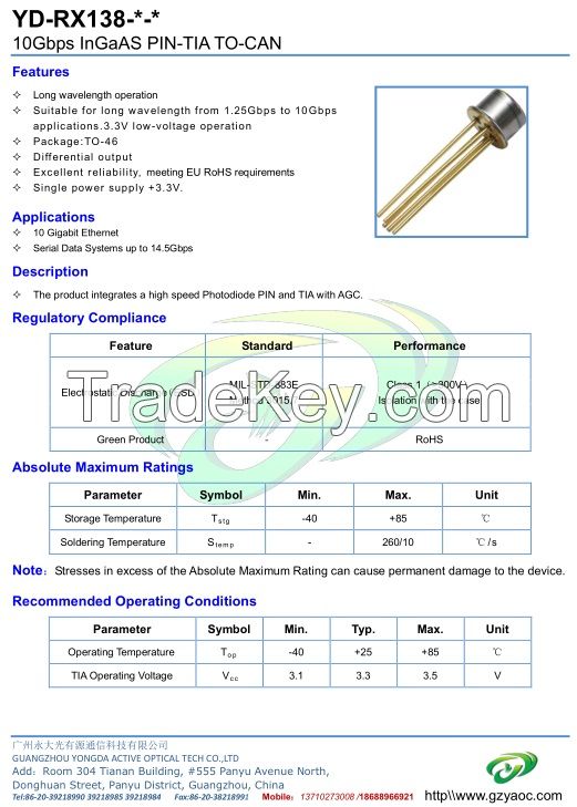 10GPIN-TIA TO-CAN  , photodiode , photodiode detector 