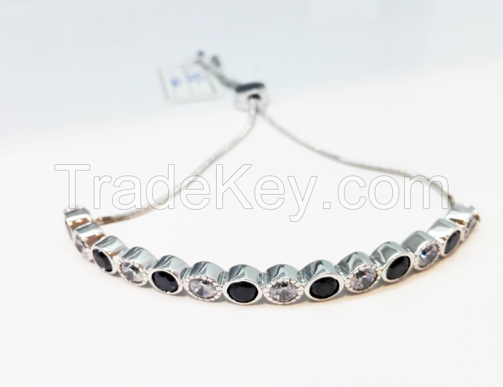  Hottest 925 Sterling Silver Blace and White Zircon Bracelet or Customized