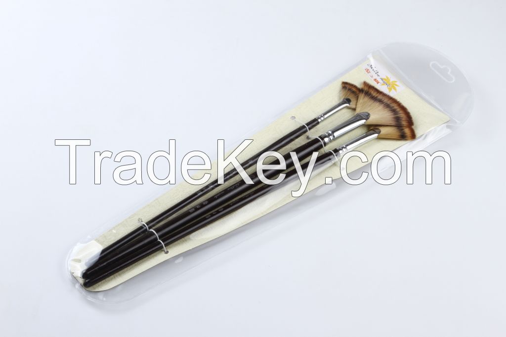 Fan Shape Multi-color Nylon Hair Acrylic Brush Art Drawing Brush Nylon Paint Brush 3pcs/set