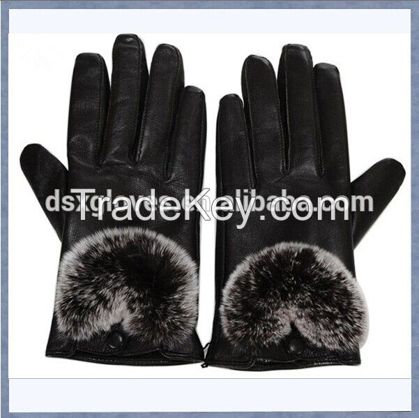 Fashion Rabbit Fur Leather Glove