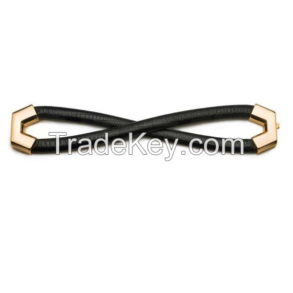 Brazilian Handmade leather bracelet  with gold-plated magnetic fastener
