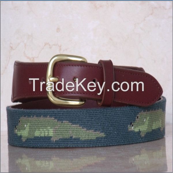 Hand stitched Needlepoint Belt Genuine Leather Belt For Men