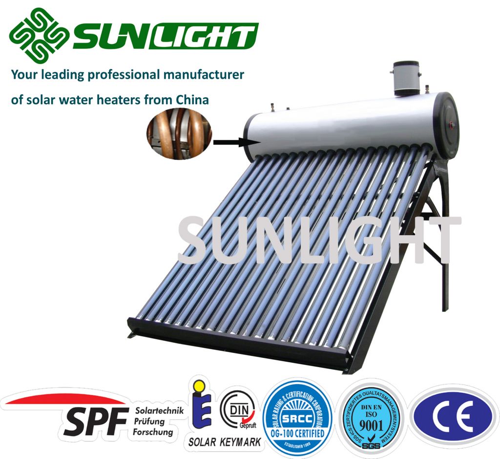 High efficiency compact pressurized solar water heater with heat pipe