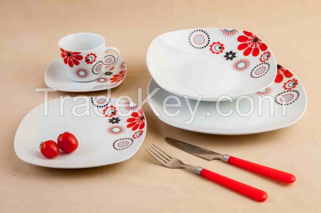 20 pcs white porcelain square dinnerware sets with decal