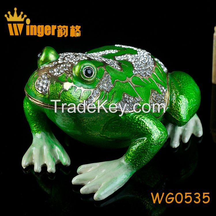 2015 Vintage Frog on Lotus Figurine Collection Crystal Animal Trinket Box Casket DIY Home Decoration Souvenir Gift Metal Crafts