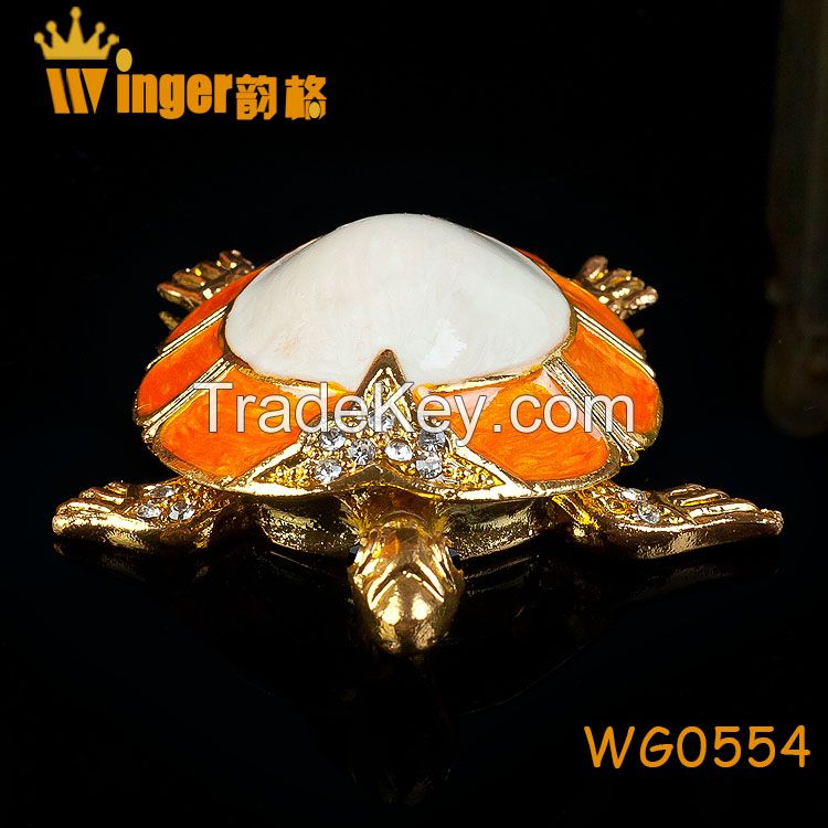 Hand Made Full Crystal Big Tortoise Gold Metal Crafts Feng Shui Home Decoration Vintage Animal Casket Wedding Rings Box Figurine