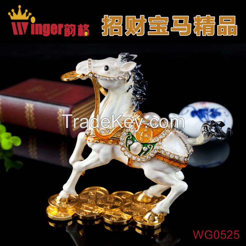 Newest Business Gift Animal Horse Metal Crafts Diamond Magnet Trinket Box Feng Shui Pewter Casket Horse Figurine Money Drawing