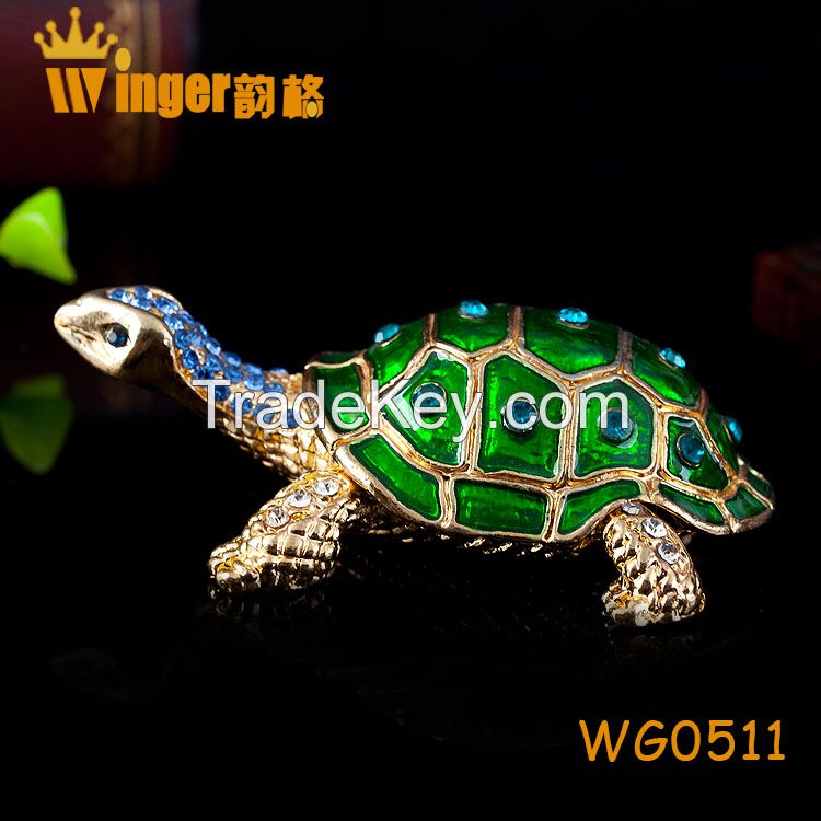 Hand Made Full Crystal Big Tortoise Gold Metal Crafts Feng Shui Home Decoration Vintage Animal Casket Wedding Rings Box Figurine