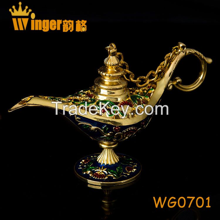 Free Shipping Wholesale Golden India Magic Lamp Vintage Retro Genie Lamp Souvenir Easter Home Decoration Aladin Lamp Collectible