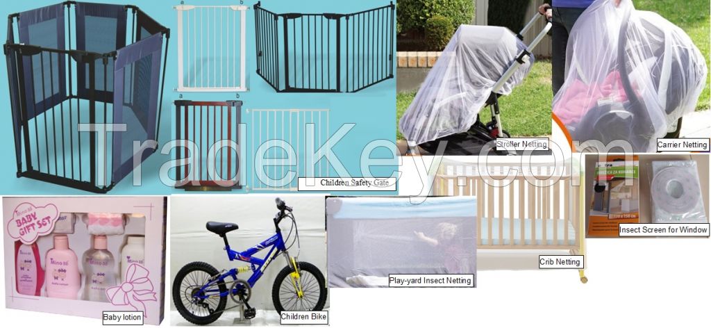 safe gate and fence/children bike/baby netting/baby lotion/