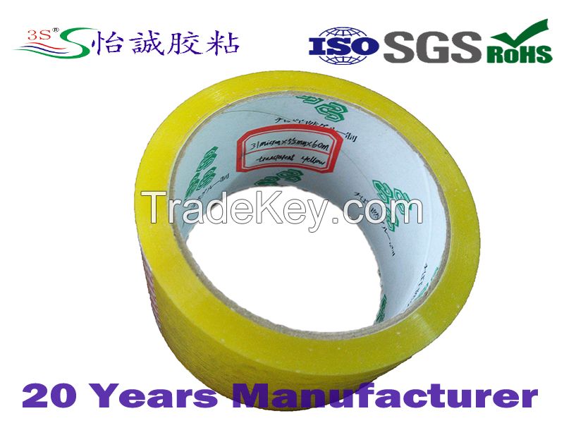 31mic pressure sensitive adhesive transparent yellow tape 55mm x 60M