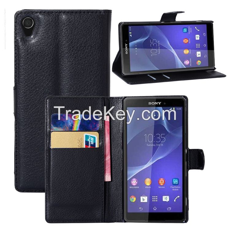 Book Flip leather case for Sony z3 wallet case with card slots waterproof