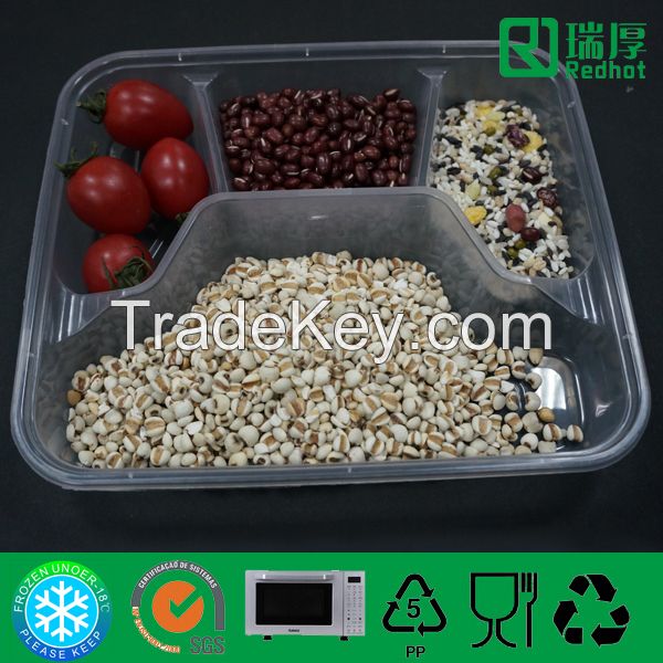 Clear Polypropylene Divided Rectangle Plastic Food Container