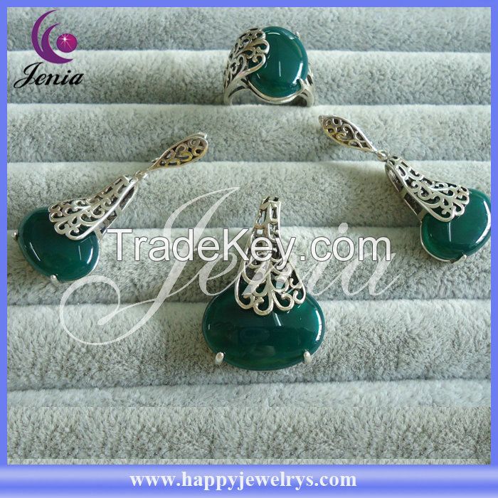 Green agate bridal wedding jewelry set ,silver jewelry set  ,custume jewelry set ( LK015T4)