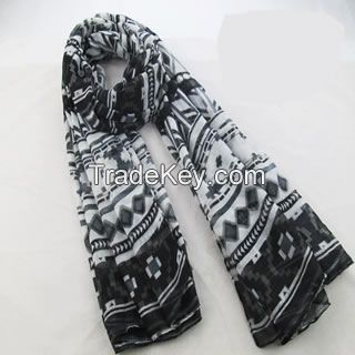 ladies scarves, geo printed polyester with super soft handle feel