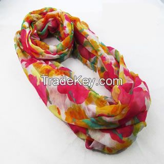 pink floral printed polyester infinity scarf for women, spring and summer style