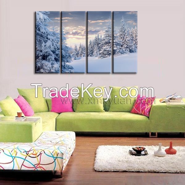 Canvas Wall Art, Gallery Wrap Frame, Snowy White Forest scenery, Wall Pictures Prints, 4 panels a set, Brighten Home Decor Use