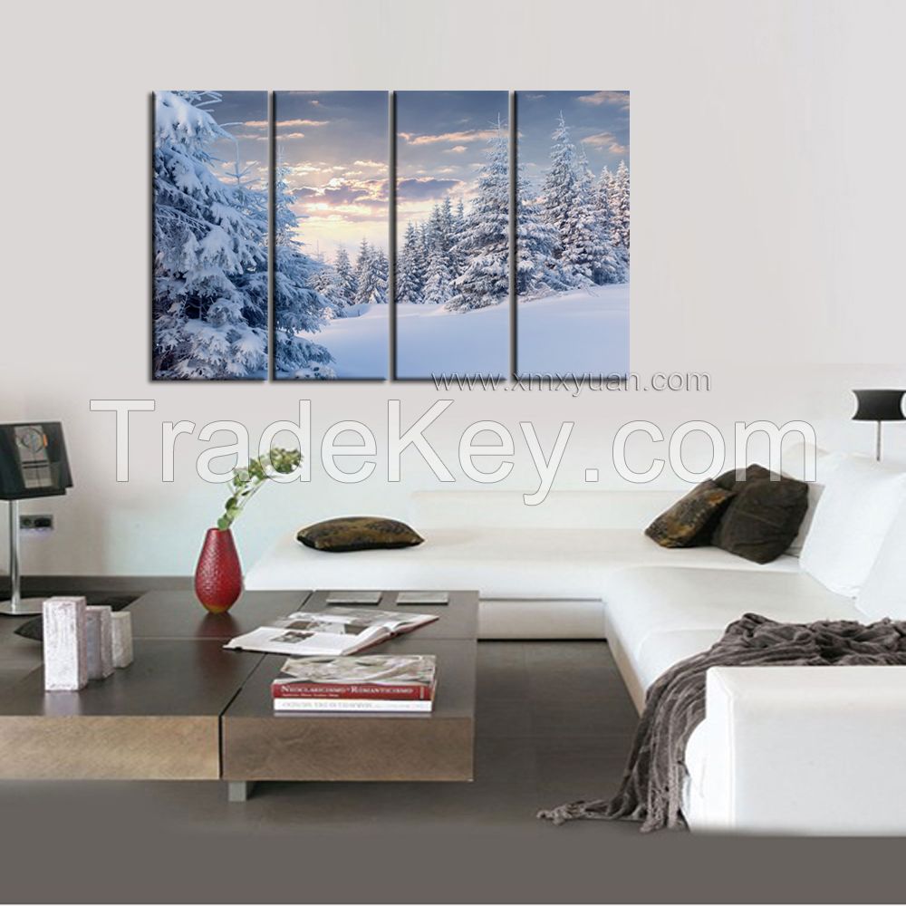 Canvas Wall Art, Gallery Wrap Frame, Snowy White Forest scenery, Wall Pictures Prints, 4 panels a set, Brighten Home Decor Use