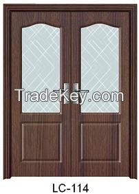 PVC wood double door design with glasses