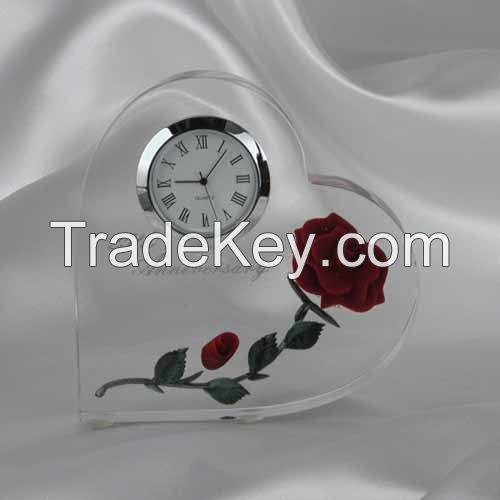 custom design crystal glass desk table clock for office table decoration