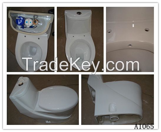 chaozhou ceramic bathroom washdown one piece toilet with built-in bidet P-trap 180mm
