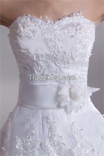 A-Line Sleeveless Sweetheart Satin Lace Wedding Dresses